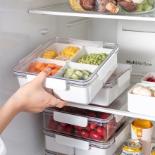 塑料透明保鲜盒厨房冰箱正方形四分格圆形带盖水果果盘密封